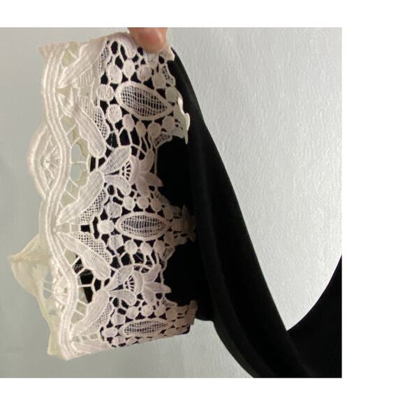 C Est 1946 Cold Shoulder Black Dress Small White Lace Cuffs - Picture 7 of 8